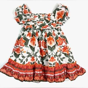 HAUTE HIPPIE Kids Floral Boho Dress Orange Green Print Size 3T Summer
